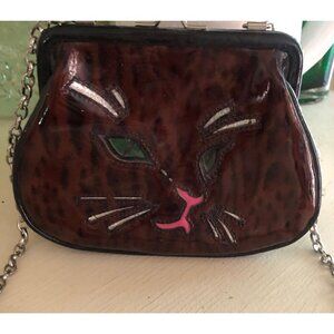 Brighton Cat Kisslock Coin Handbag Patent Small Leopard Print Purse